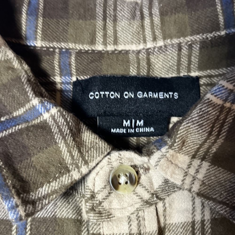 Cotton On Flannel Shirt Size M Brown Beige Blue Casual Button Up One Pocket Top - Picture 5 of 8